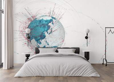 3d data globe - abstract illustration of a scientific technology data network surrounding planet earth conveying connectivity, complexity and data flood of modern digital age Wall mural