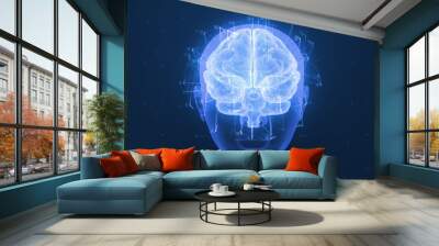 3D render of a holographic digital style human brain conveying the idea of artificial intelligence, bio hacking and the fusion of nature, technology and science Wall mural