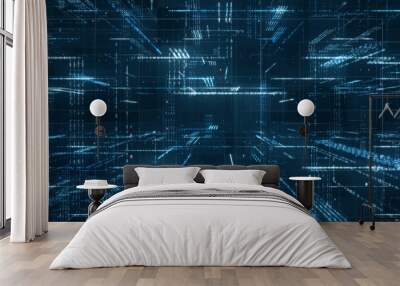 digital binary code matrix background - 3d rendering of a scientific technology data binary code net Wall mural