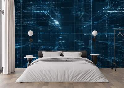 Digital binary code matrix background - 3D rendering of a scientific technology data binary code network conveying connectivity, complexity and data flood of modern digital age Wall mural