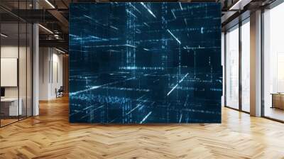 Digital binary code matrix background - 3D rendering of a scientific technology data binary code network conveying connectivity, complexity and data flood of modern digital age Wall mural