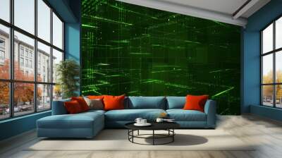 Digital binary code matrix background - 3D rendering of a scientific technology data binary code network conveying connectivity, complexity and data flood of modern digital age Wall mural