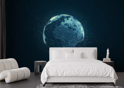 Digital data globe - abstract illustration of a scientific technology data network surrounding planet earth conveying connectivity, complexity and data flood of modern digital age Wall mural