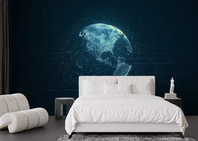 Digital data globe - abstract illustration of a scientific technology data network surrounding planet earth conveying connectivity, complexity and data flood of modern digital age Wall mural