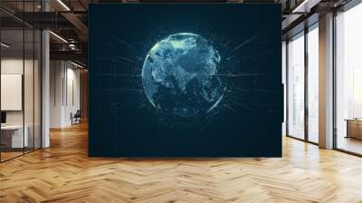 Digital data globe - abstract illustration of a scientific technology data network surrounding planet earth conveying connectivity, complexity and data flood of modern digital age Wall mural