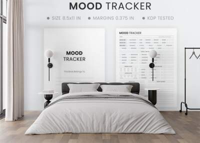 Mood Tracker Journal Page. Black and White Color Printable Minimalist Mood Board Template Design Wall mural