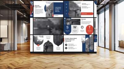 Geometric Red and Blue Presentation Element Templates. Vector infographics. For use in Presentation, Flyer and Leaflet, SEO, Marketing, Webinar Landing Page Template, Website Design, Banner. Wall mural