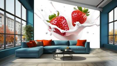 Strawberry and milk cutout on transparent background design Wall mural