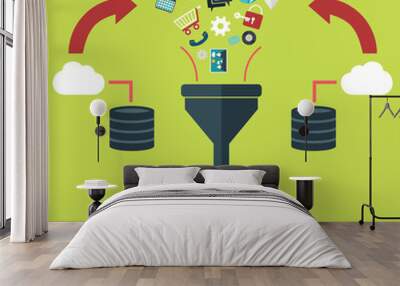 Flat design illustration concepts for creative process, big data filter, data tunnel, analysis concept Wall mural