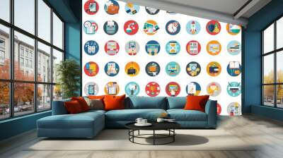 Flat icons design modern vector illustration big set of various financial service items, web and technology development, business management symbol, marketing items and office equipment on background Wall mural