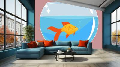 Gold fish in aquarium vector illustration flat design Wall mural