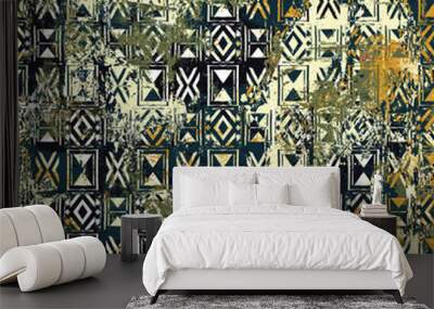 Geometric Boho Style Tribal pattern with distressed texture and effect
 Wall mural