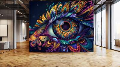 Vibrant Abstract Eye Artwork with Colorful Swirls and Patterns Wall mural