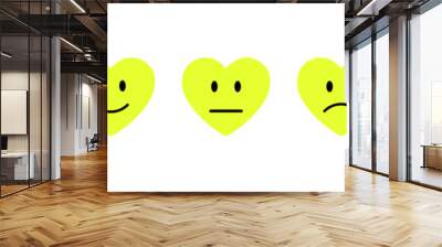 emoji in heart in yellow colour, rating emoji set in yellow, feedback emoticons collection, very happy, happy, bad and very bad emoji, sad and very sad emoji, emoji icons Wall mural