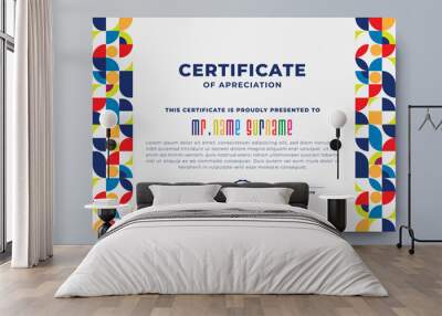 Certificate abstract geometric template, premium certificate template with multicolor geometric shapes. Wall mural