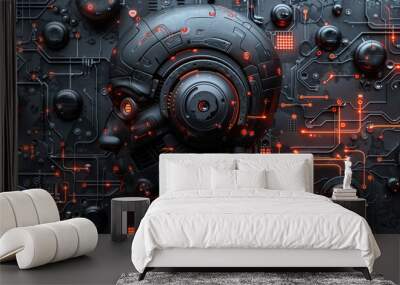 AI CPU Digital Technology Concept: Advanced Microprocessor Board Wall mural