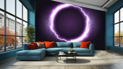 Lightning round frame overlay effect. plasma magical portal on dark background. ball light effect. circle light effect Wall mural