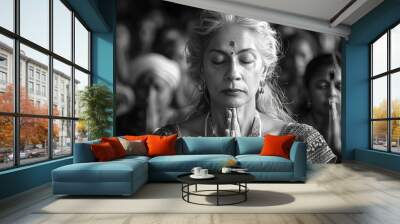 Old Indian Woman Practicing Hinduism Wall mural