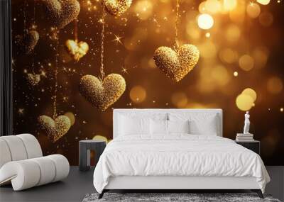 Abstract gold shiny Sparkling Lights Festive background with texture for celebration, banner, party Wall mural