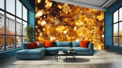 Abstract gold shiny Sparkling Lights Festive background with texture for celebration, banner, party Wall mural