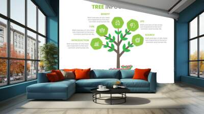 green tree infographic with icon ecology. environment and sustainable development. can be used for process, presentations, layout, banner,infographic. plant leaf sign organic. save world concept. Wall mural