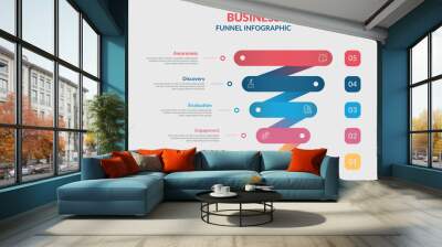 Infographic Sales funnel diagram template for business. Modern Timeline 5 step level, digital marketing data, presentation vector infographics. Wall mural