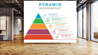 pyramid infographic template with 5 list, multipurpose layout vector for presentation, banner, brochure, flyer, etc. Wall mural