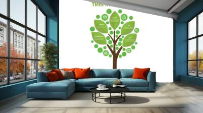 Vertical Timeline tree infographics. presentation concept with 5 options. can be used for workflow layout, diagram, web design. environment and sustainable development. save nature and green leaf. Wall mural