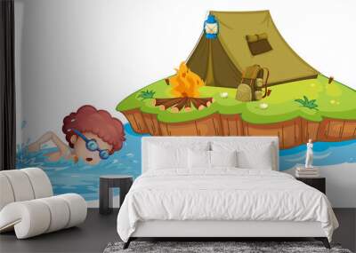 A boy going to the campsite Wall mural