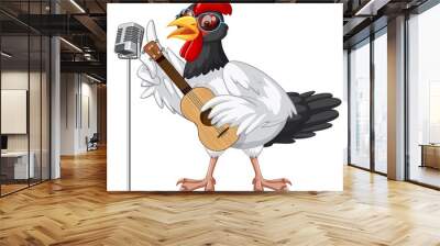 A chicken playing guitar cartoon character Wall mural