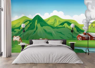 a farm house and cows Wall mural