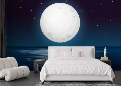 A Full Moon Night at the Ocean Wall mural