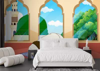 A muslim man pray at mosque Wall mural