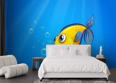 A yellow fish swimming under the sea Wall mural