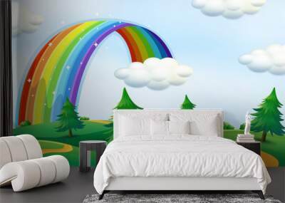 Beautiful landscape with rainbow Wall mural