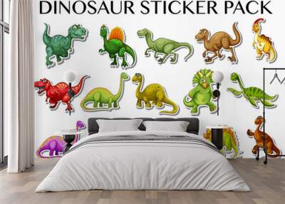 Different kinds of dinosaurs in sticker design Wall mural