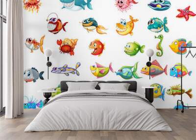 Different types of sea animals Wall mural