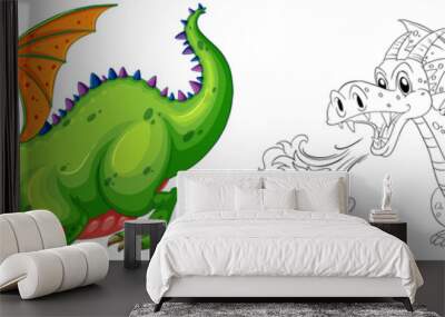 Doodle animal for dragon blowing fire Wall mural