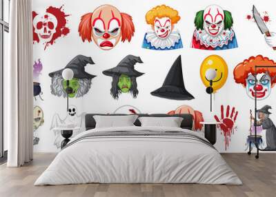 Halloween set with scary monsters Wall mural