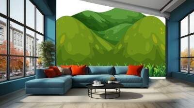 Isolated green mountain on white background Wall mural