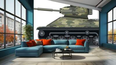 Military battle tank on white background Wall mural