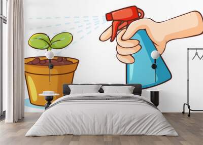 Plant and spray bottle on white background Wall mural