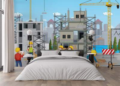 Scene of building construction site Wall mural