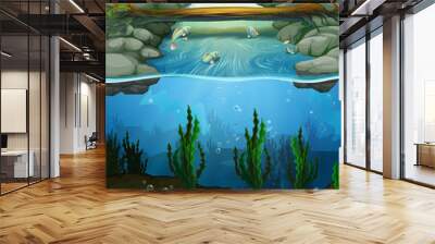 Scene with fish swimming in the river Wall mural