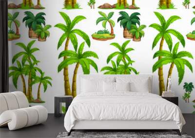 Seamless palm trees and island Wall mural