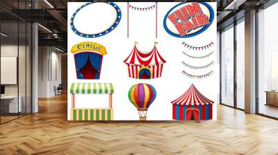 Set of circus tents and signs on white background Wall mural