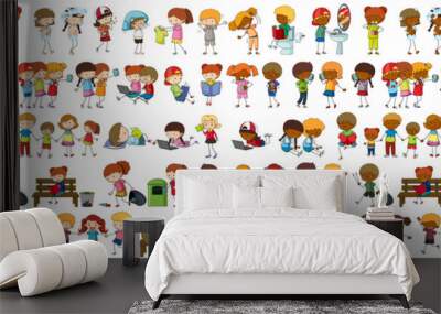 Set of different doodle kids cartoon character Wall mural