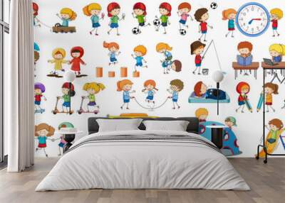 Set of different doodle kids cartoon character Wall mural