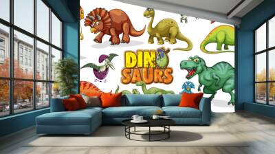 Set of Dinosaurs cartoon character isolated on white background Wall mural