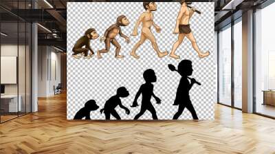 Set of human evolution transparent background Wall mural